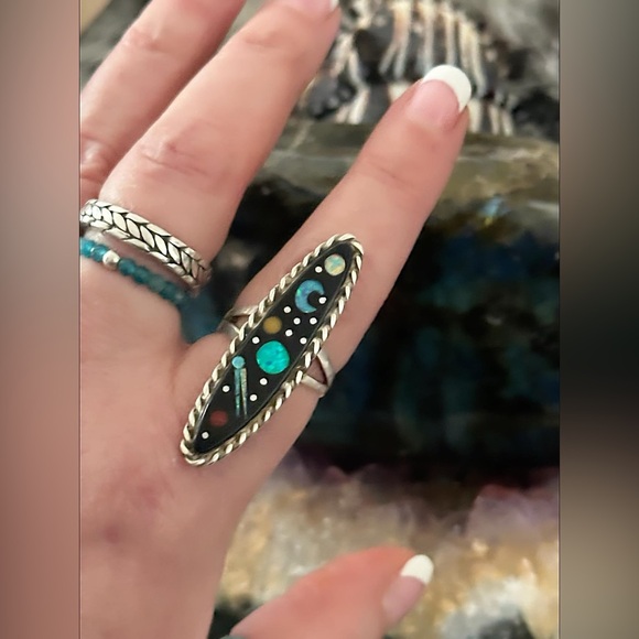 Sold ❤️ Navajo galaxy inlay starry nights sterling silver ring - Picture 3 of 10